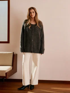 Wool-Blend Button Draped Cardigan