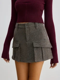 Wool-Blend Cargo Pockets Skirt