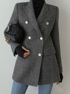 Wool-Blend Chevron Tweed Fit Blazer