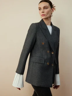 Wool-Blend Chevron Tweed Fit Blazer