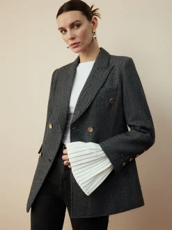 Wool-Blend Chevron Tweed Fit Blazer