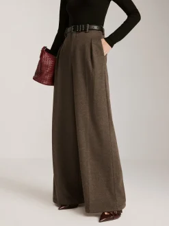 Wool-Blend Chevron Wide-Leg Pants Without Belt
