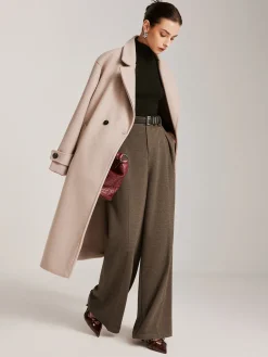 Wool-Blend Chevron Wide-Leg Pants Without Belt