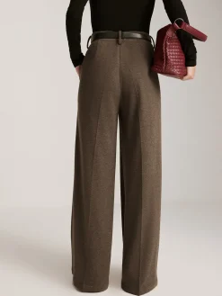 Wool-Blend Chevron Wide-Leg Pants Without Belt