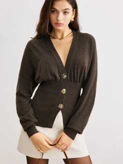 Wool-Blend Cinched Button Knit Outerwear