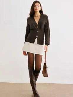 Wool-Blend Cinched Button Knit Outerwear