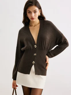 Wool-Blend Cinched Button Knit Outerwear