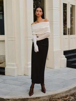 Wool-Blend Cold-Shoulder Ruched Knit Top