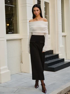 Wool-Blend Cold-Shoulder Ruched Knit Top