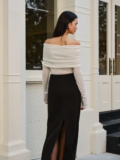 Wool-Blend Cold-Shoulder Ruched Knit Top