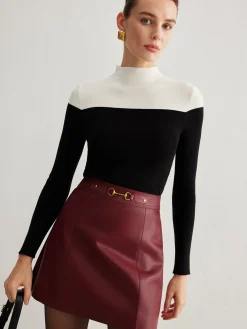 Wool-Blend Color Block Knit Top