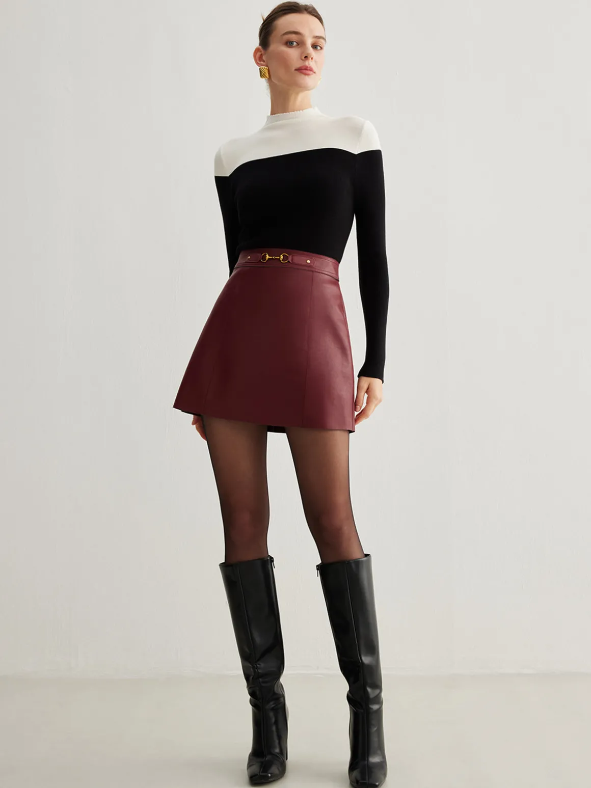 Wool-Blend Color Block Knit Top
