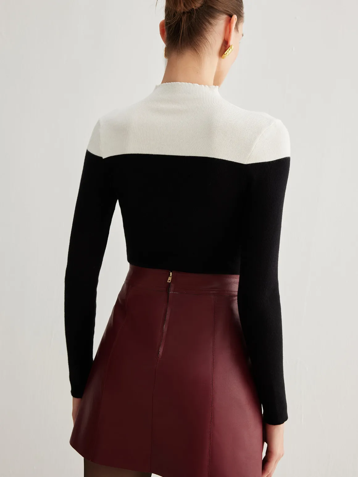 Wool-Blend Color Block Knit Top