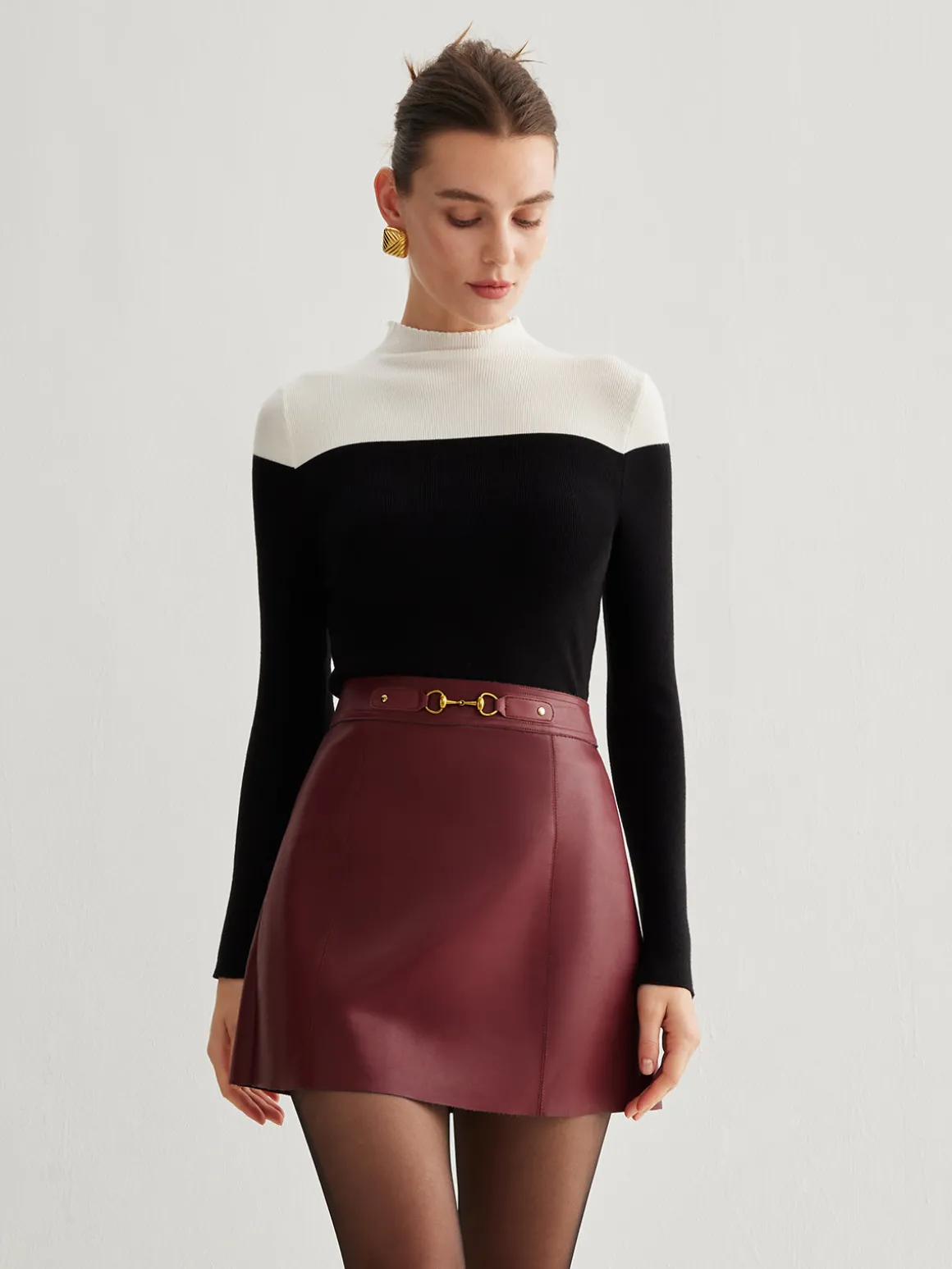 Wool-Blend Color Block Knit Top