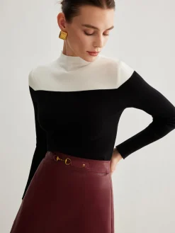 Wool-Blend Color Block Knit Top