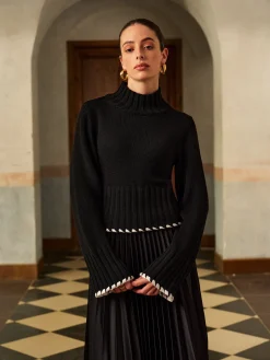 Wool-Blend Contrast Binding Ribbed Knit Top