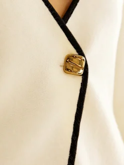 Wool-Blend Contrast Trim Slit Cardigan