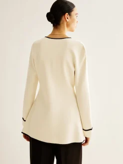 Wool-Blend Contrast Trim Slit Cardigan