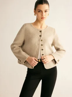 Wool-Blend Elegant Button Blazer