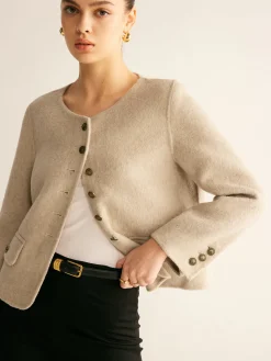 Wool-Blend Elegant Button Blazer