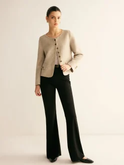 Wool-Blend Elegant Button Blazer