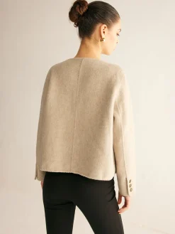 Wool-Blend Elegant Button Blazer
