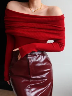 Wool-Blend Elegant Ruched Slim Sweater