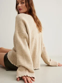 Wool-Blend Embroidered Trim Sweater