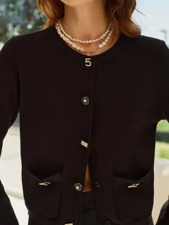 Wool-Blend Geometric-Button Cardigan