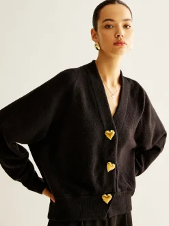 Wool-Blend Heart Button Cardigan