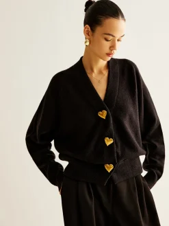 Wool-Blend Heart Button Cardigan