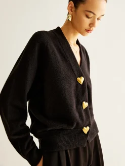 Wool-Blend Heart Button Cardigan