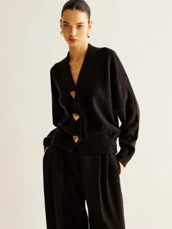 Wool-Blend Heart Button Cardigan