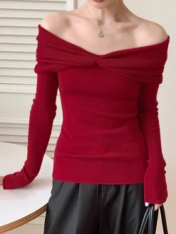 Wool-Blend Knotted Ruched Knit Top