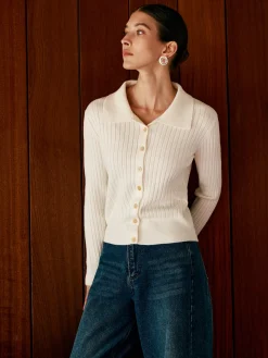 Wool-Blend Lapel Knit Cardigan