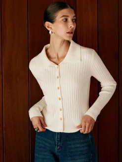Wool-Blend Lapel Knit Cardigan
