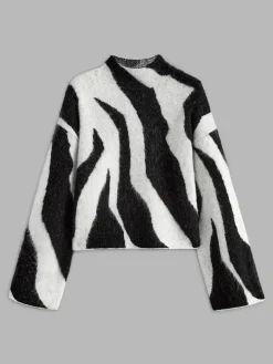 Wool-Blend Leopard Fuzzy Sweater