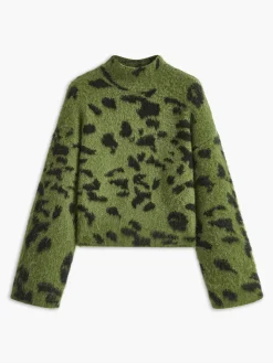 Wool-Blend Leopard Fuzzy Sweater