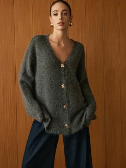 Wool-Blend Metal Button Knit Outerwear