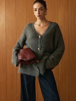 Wool-Blend Metal Button Knit Outerwear