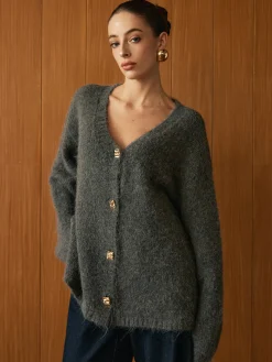 Wool-Blend Metal Button Knit Outerwear