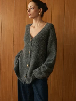 Wool-Blend Metal Button Knit Outerwear