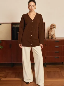 Wool-Blend Metal-Button Belted Cardigan