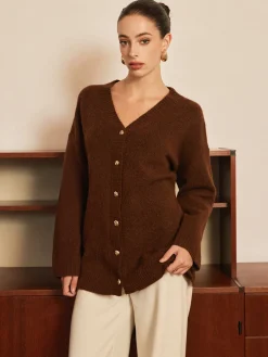 Wool-Blend Metal-Button Belted Cardigan