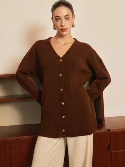 Wool-Blend Metal-Button Belted Cardigan