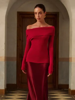 Wool-Blend Off-Shoulder Ribbed Sweater