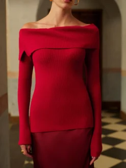 Wool-Blend Off-Shoulder Ribbed Sweater