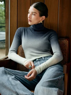 Wool-Blend Ombre Slim Knit Top