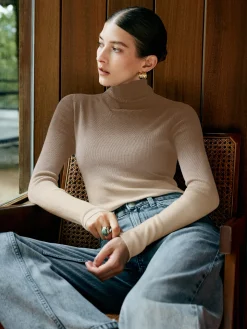 Wool-Blend Ombre Slim Knit Top