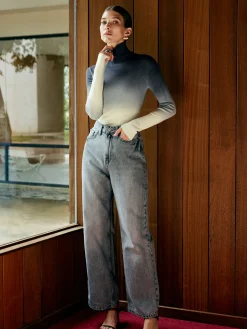 Wool-Blend Ombre Slim Knit Top